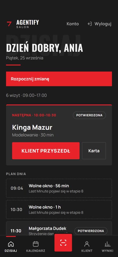 Aplikacja fryzjera – plan dnia